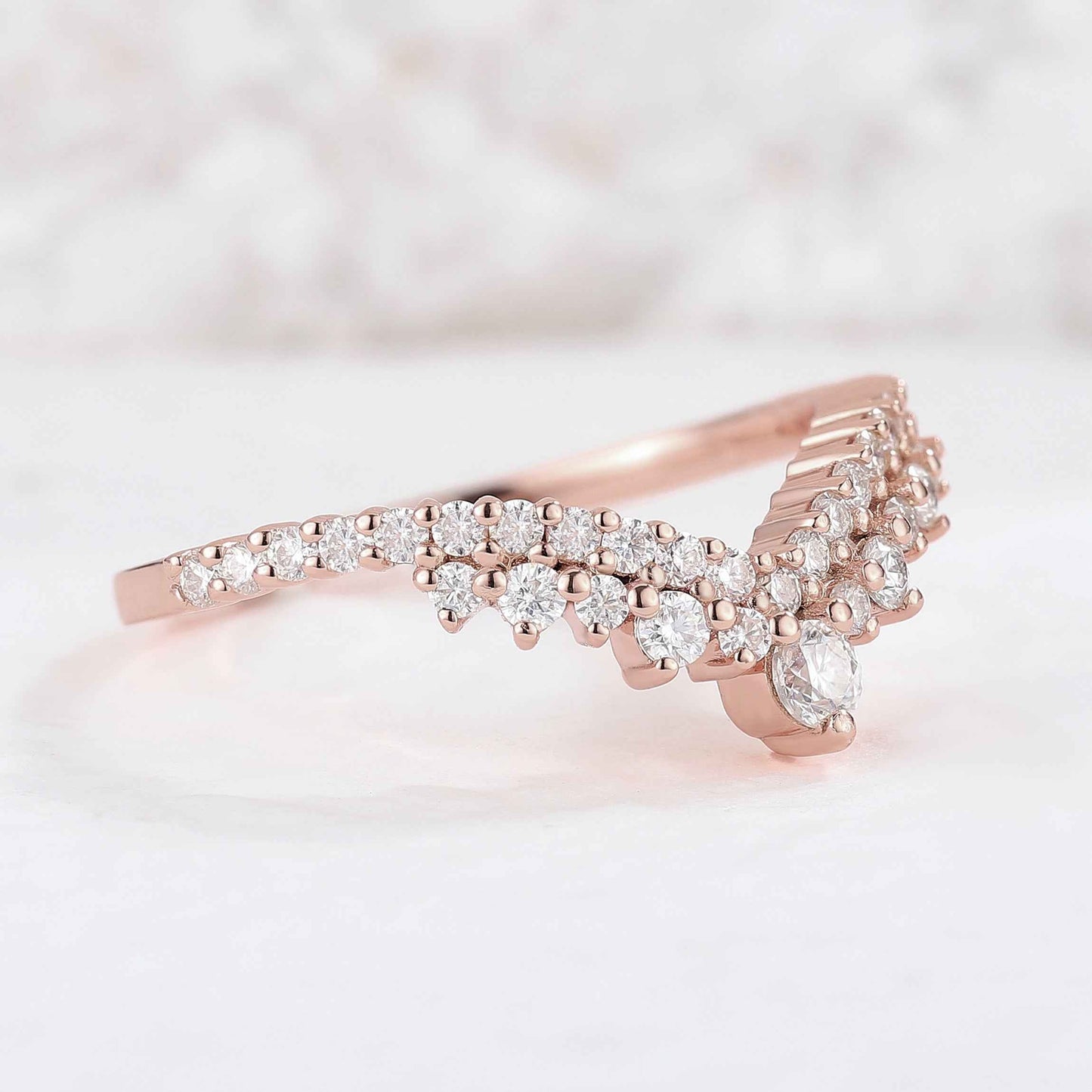 Deep Chevron Moissanite Silver Stacking Ring