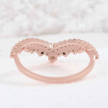 Deep Chevron Moissanite Silver Stacking Ring