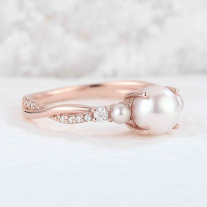 Nature Round Pearl Twisted Gemstone Ring