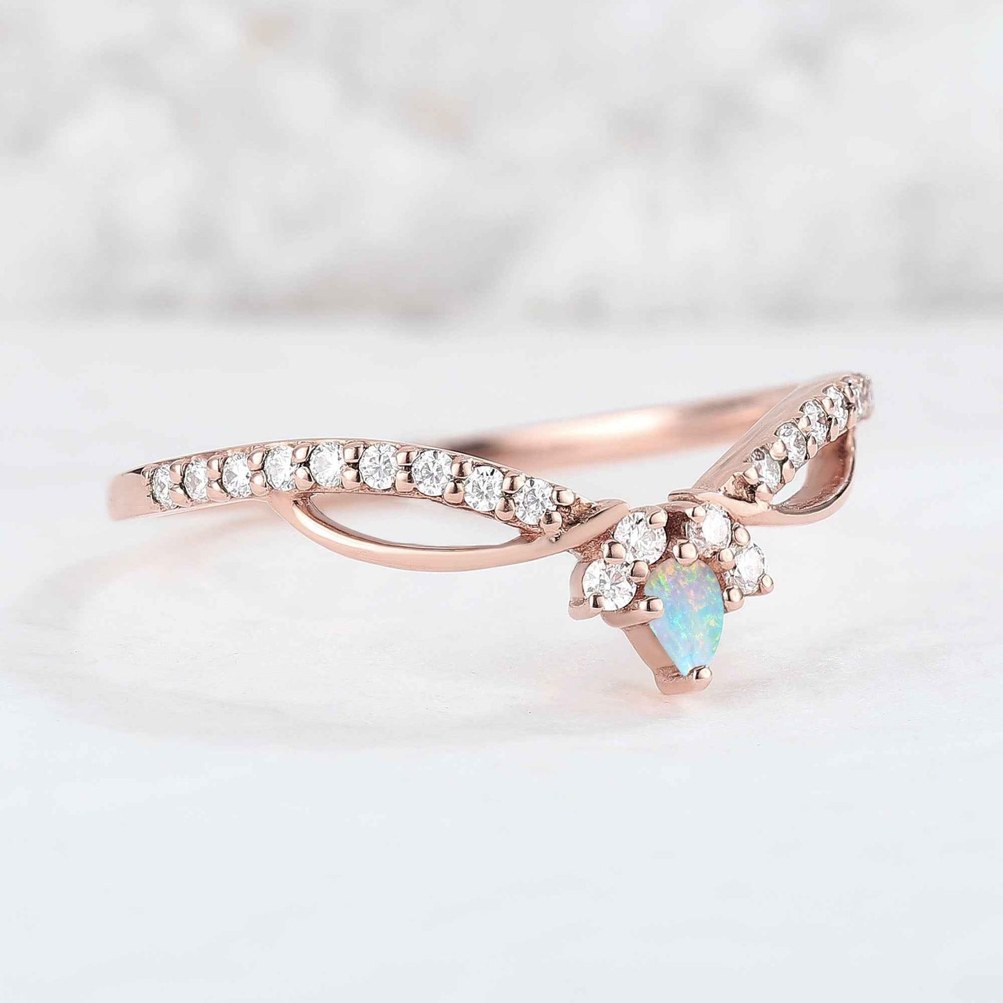 Unique Pear Shaped Opal Silver Handmade Stacking Ring