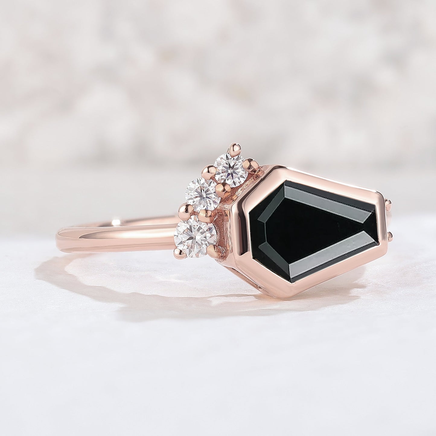 Unique Conffin Cut Black Onyx Cluster Ring