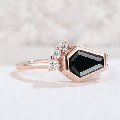 Unique Conffin Cut Black Onyx Cluster Ring