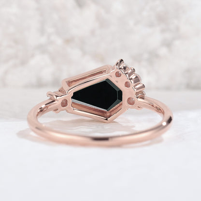 Unique Conffin Cut Black Onyx Cluster Ring