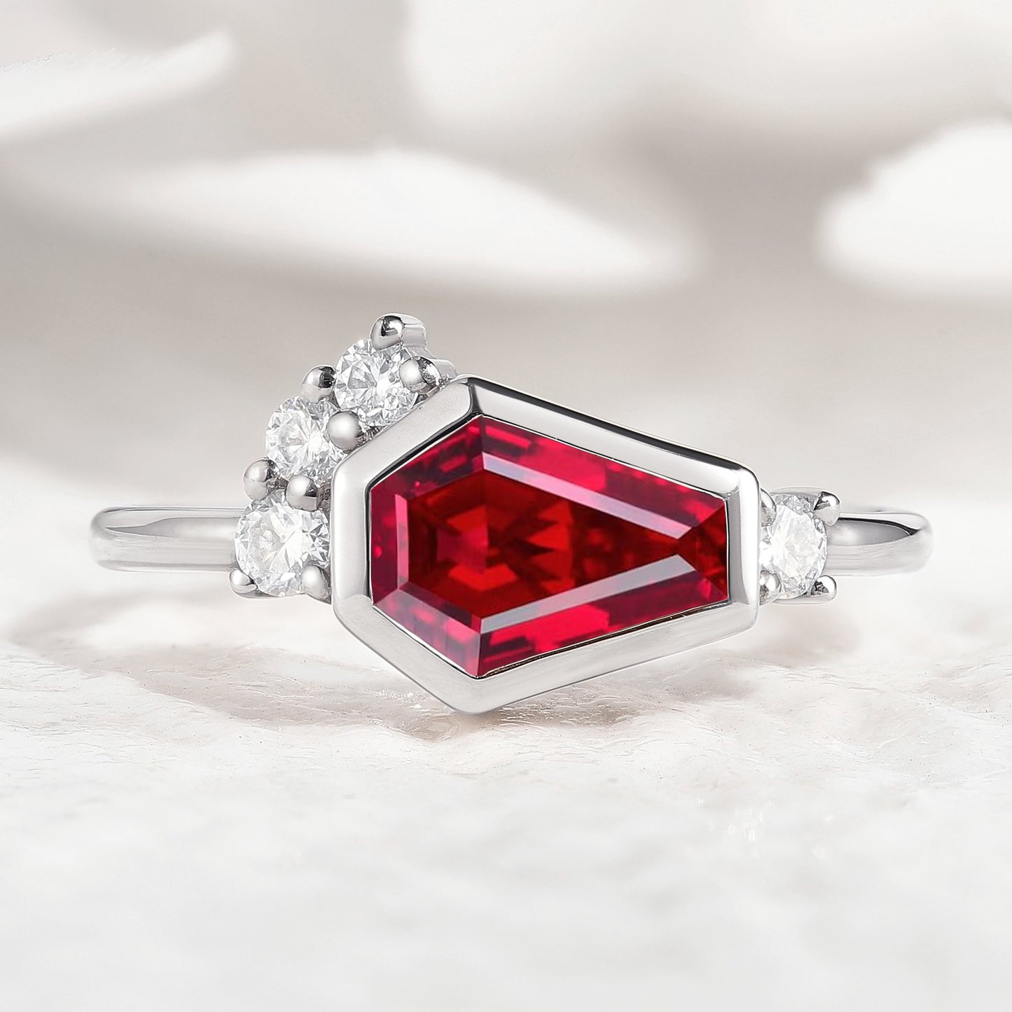 Unique Coffin Cut Ruby Engagement Ring Anniversary Ring
