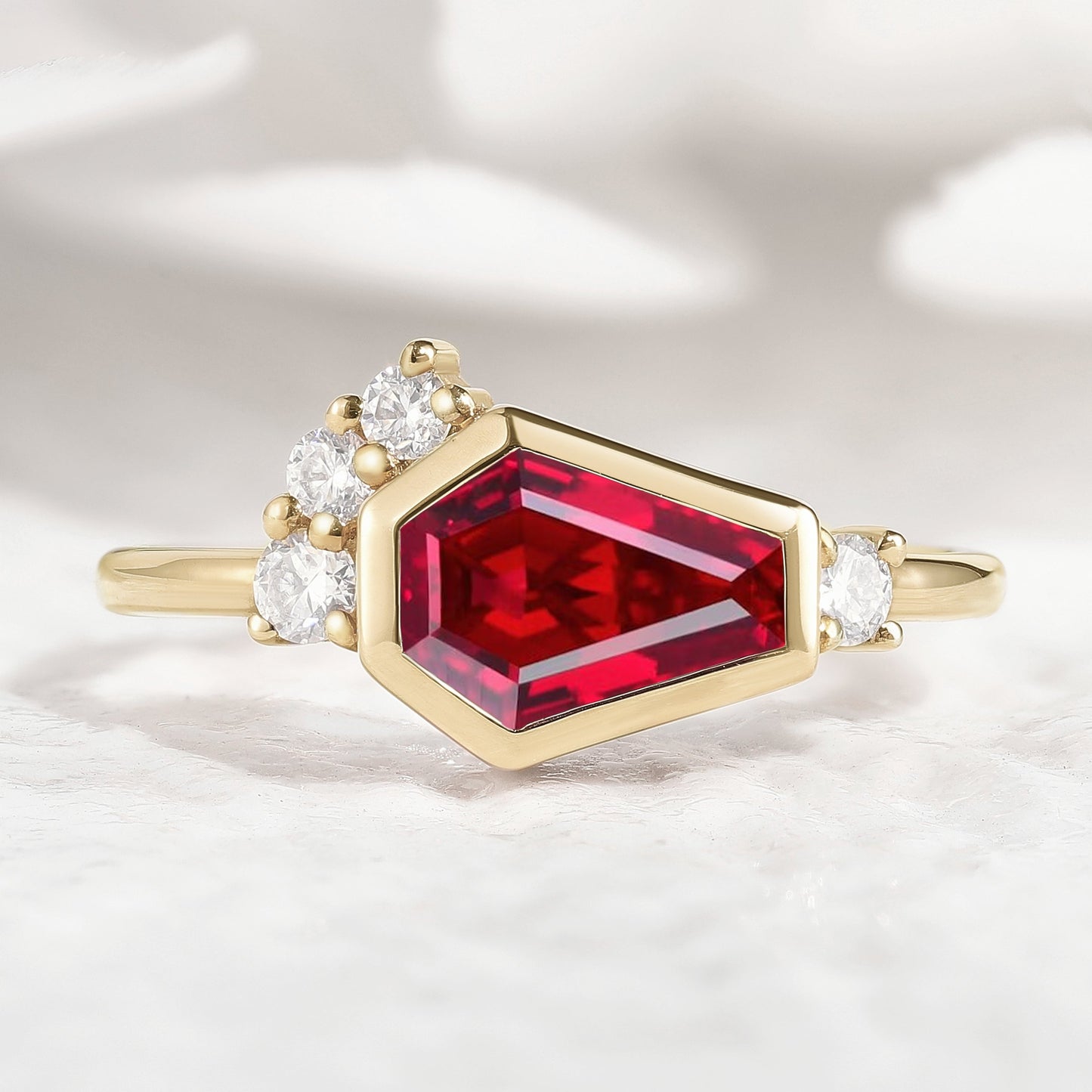 Unique Coffin Cut Ruby Engagement Ring Anniversary Ring