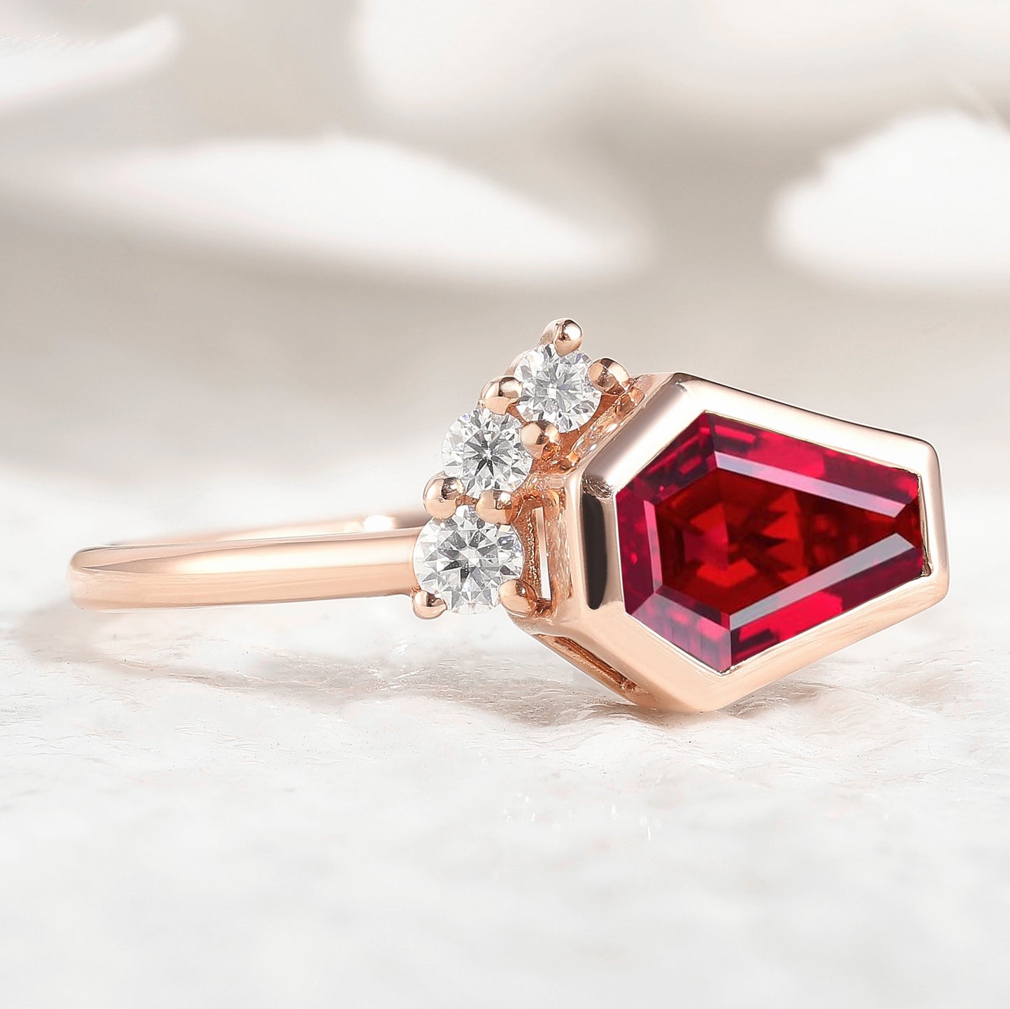 Unique Coffin Cut Ruby Engagement Ring Anniversary Ring