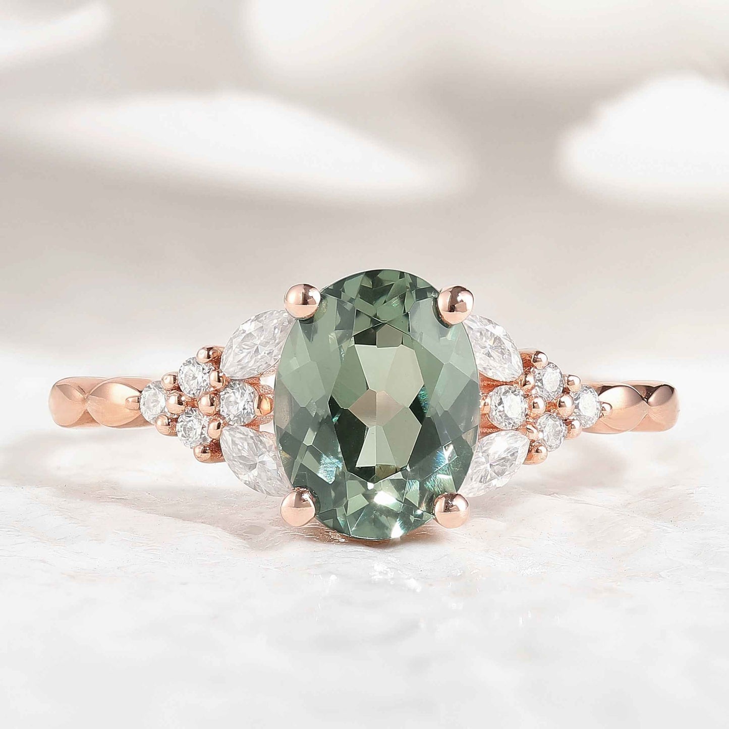 Gold Oval Cut Green Sapphire Engagement Ring