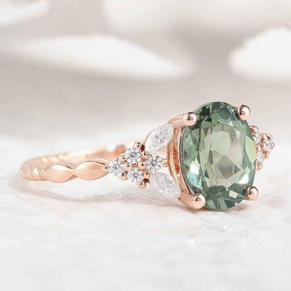 Gold Oval Cut Green Sapphire Engagement Ring