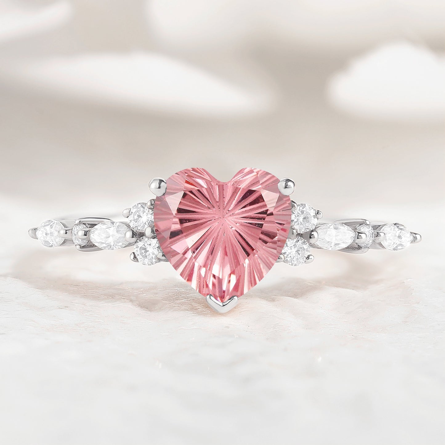 Unique Heart Cut Starbrite Cut Padparadscha Engagement Ring