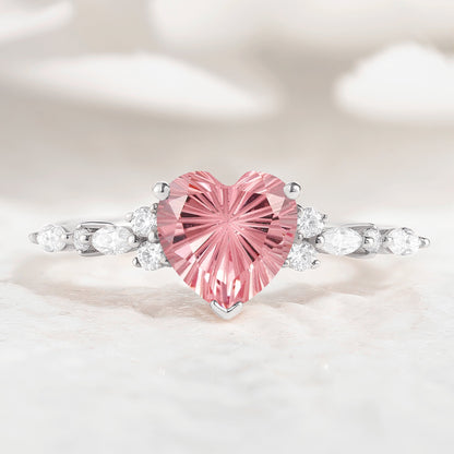Unique Heart Cut Starbrite Cut Padparadscha Engagement Ring