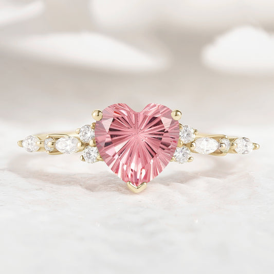 Unique Heart Cut Starbrite Cut Padparadscha Engagement Ring