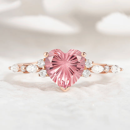 Unique Heart Cut Starbrite Cut Padparadscha Engagement Ring