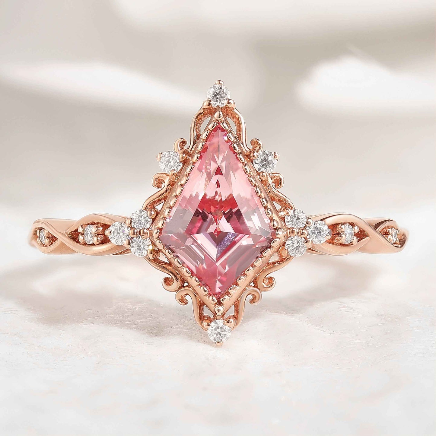 Vintage Kite Shaped Moissanite Engagement Ring Solid Gold Ring