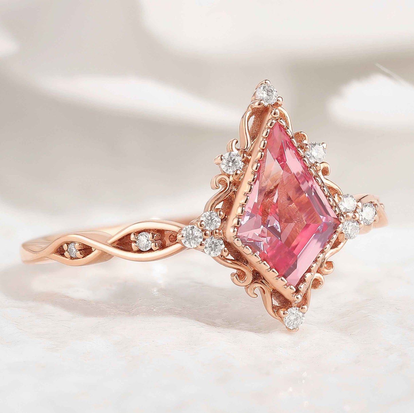 Vintage Kite Shaped Moissanite Engagement Ring Solid Gold Ring