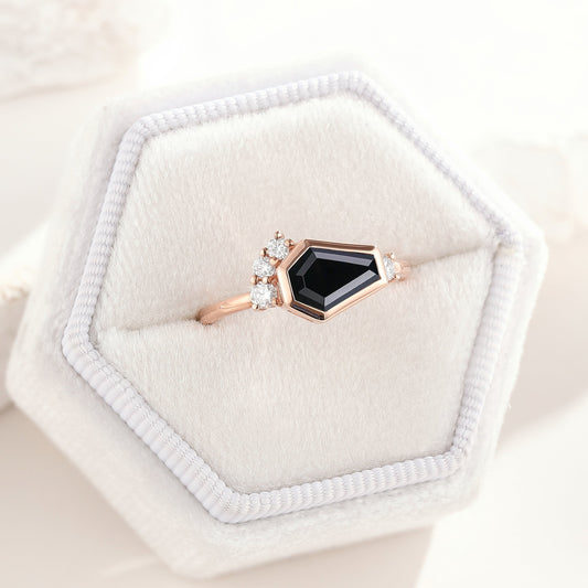Unique Coffin Cut Black Onyx Engagement Ring Promise Ring