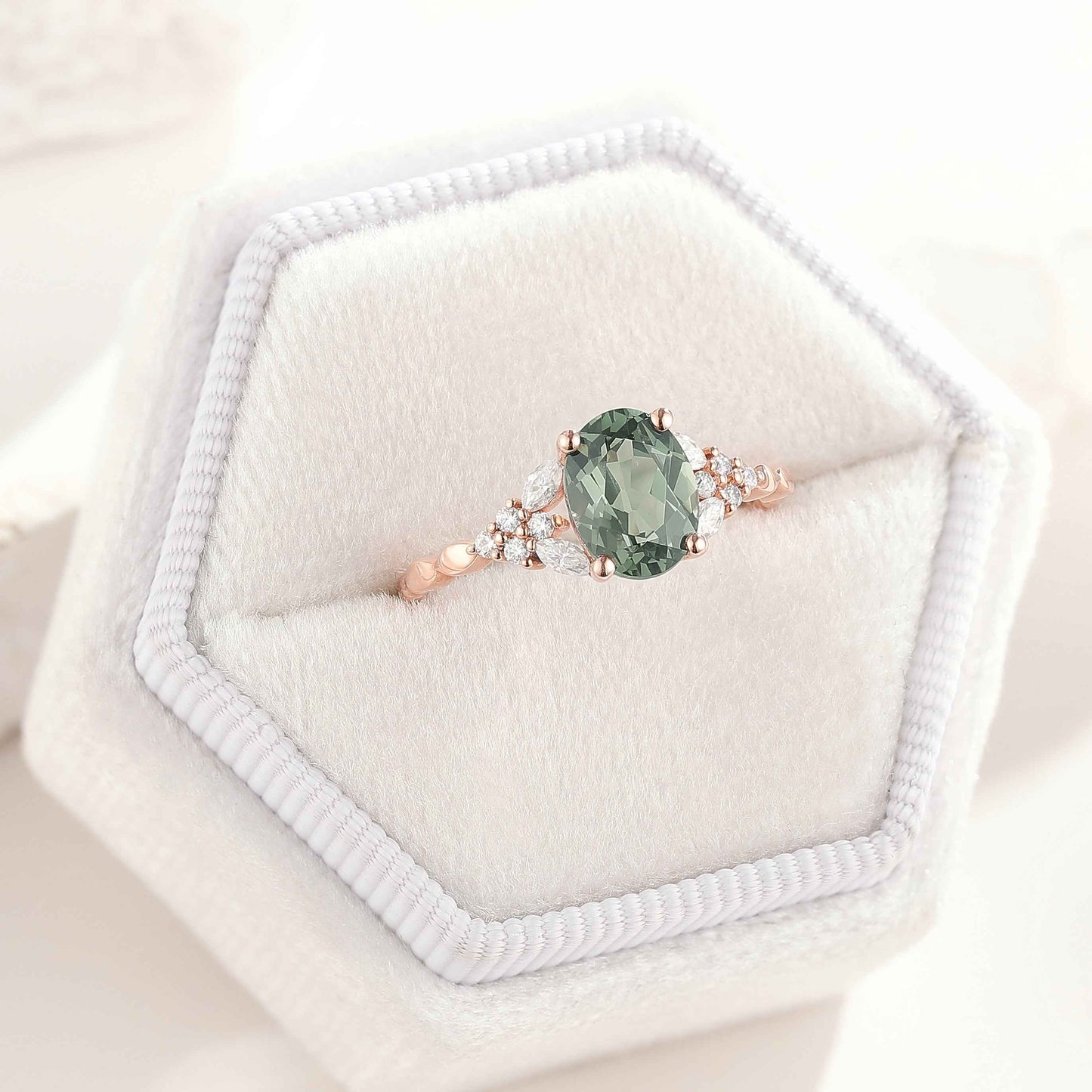Gold Oval Cut Green Sapphire Engagement Ring
