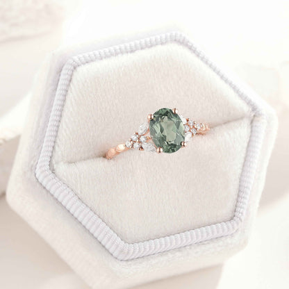 Gold Oval Cut Green Sapphire Engagement Ring