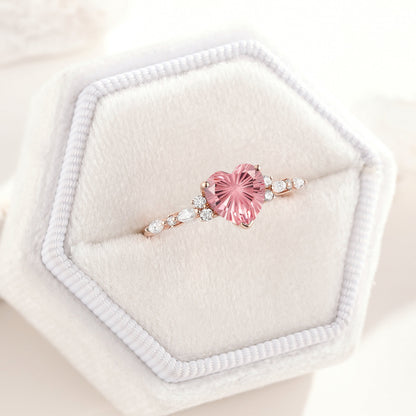 Unique Heart Cut Starbrite Cut Padparadscha Engagement Ring