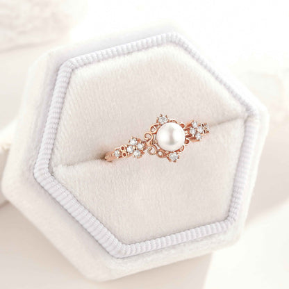 Signature Vintage Natural Akoya Pearl Engagement Ring Rose Gold Ring