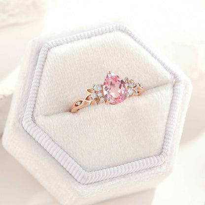 Natural Inspired Leaf Ring Pear Cut Padparadscha Engagement Ring