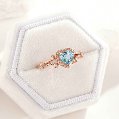 Unique Design Heart Shaped Lab Sapphire Engagement Ring Handmade Jewelry