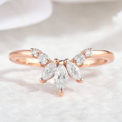 Unique Marquise Moissanite Chevron Wedding Band