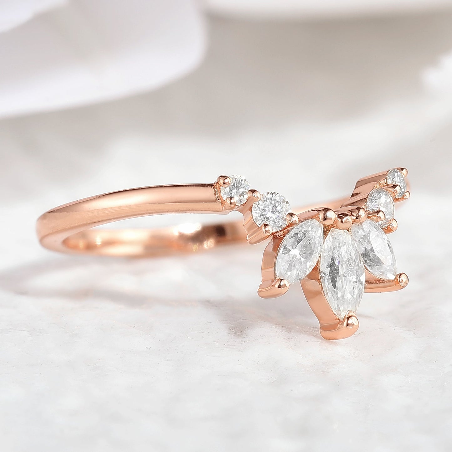 Unique Marquise Moissanite Chevron Wedding Band