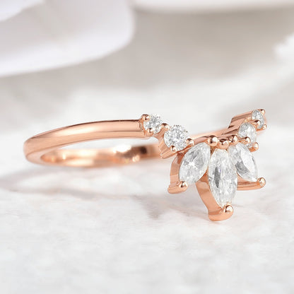 Unique Marquise Moissanite Chevron Wedding Band