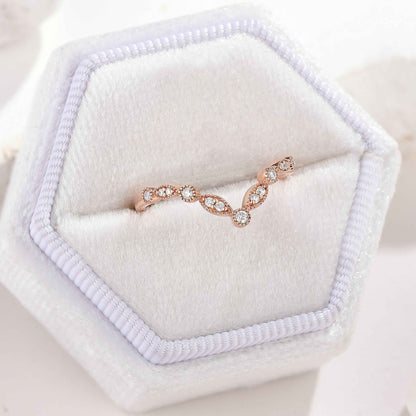 Vintage Moissanite Chevron Wedding Band Rose Gold