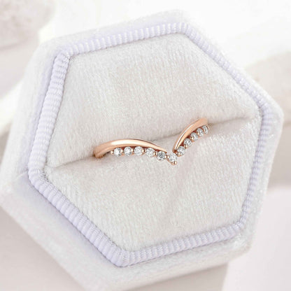Minimalist Moissanite Wedding Band Chevron Shape Rose Gold Ring