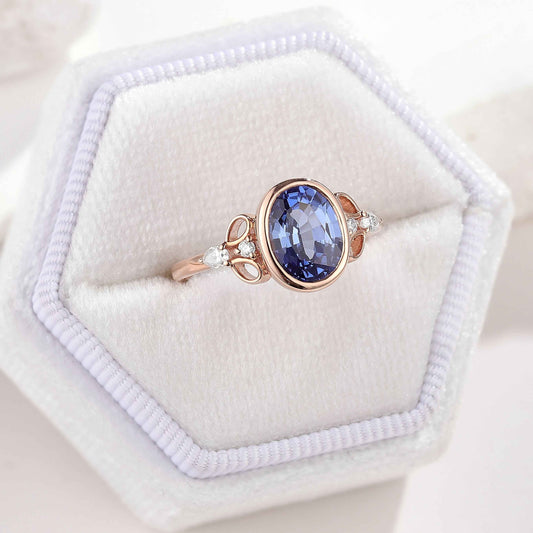 Dainty Oval Cut Blue Sapphire Engagement Ring