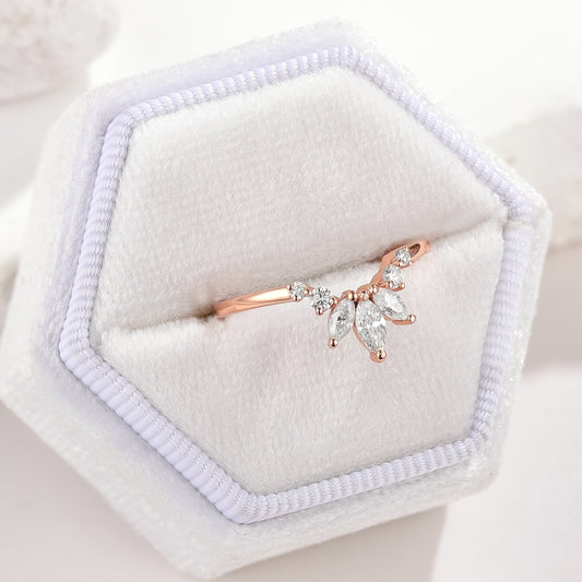 Unique Marquise Moissanite Chevron Wedding Band