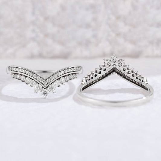 Chevron Round Cut Moissanite Stacking Silver Stacking Ring