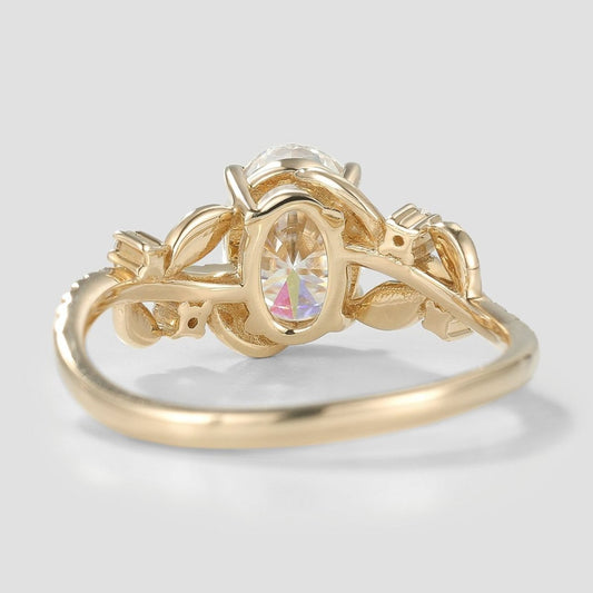 Nature Inspired Oval Cut Moissanite Engagement Ring Leaf Ring