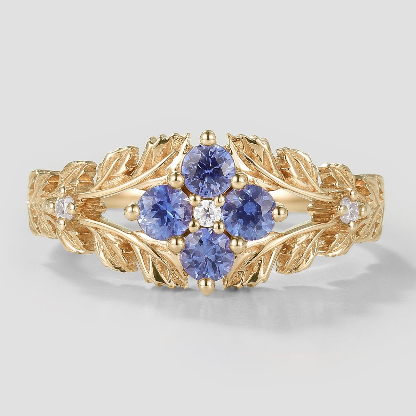 Nature Inspired Lab Cornflower Leaf Engagement Ring