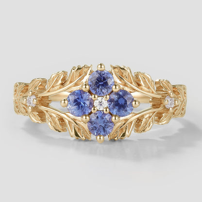 Nature Inspired Lab Cornflower Leaf Engagement Ring