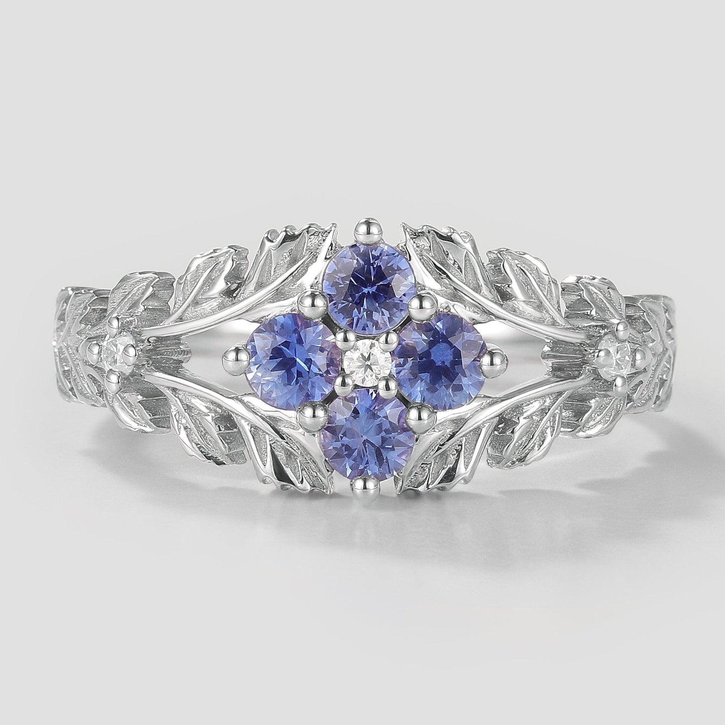 Nature Inspired Lab Cornflower Leaf Engagement Ring