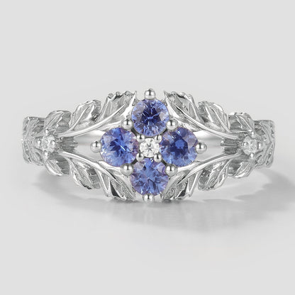 Nature Inspired Lab Cornflower Leaf Engagement Ring