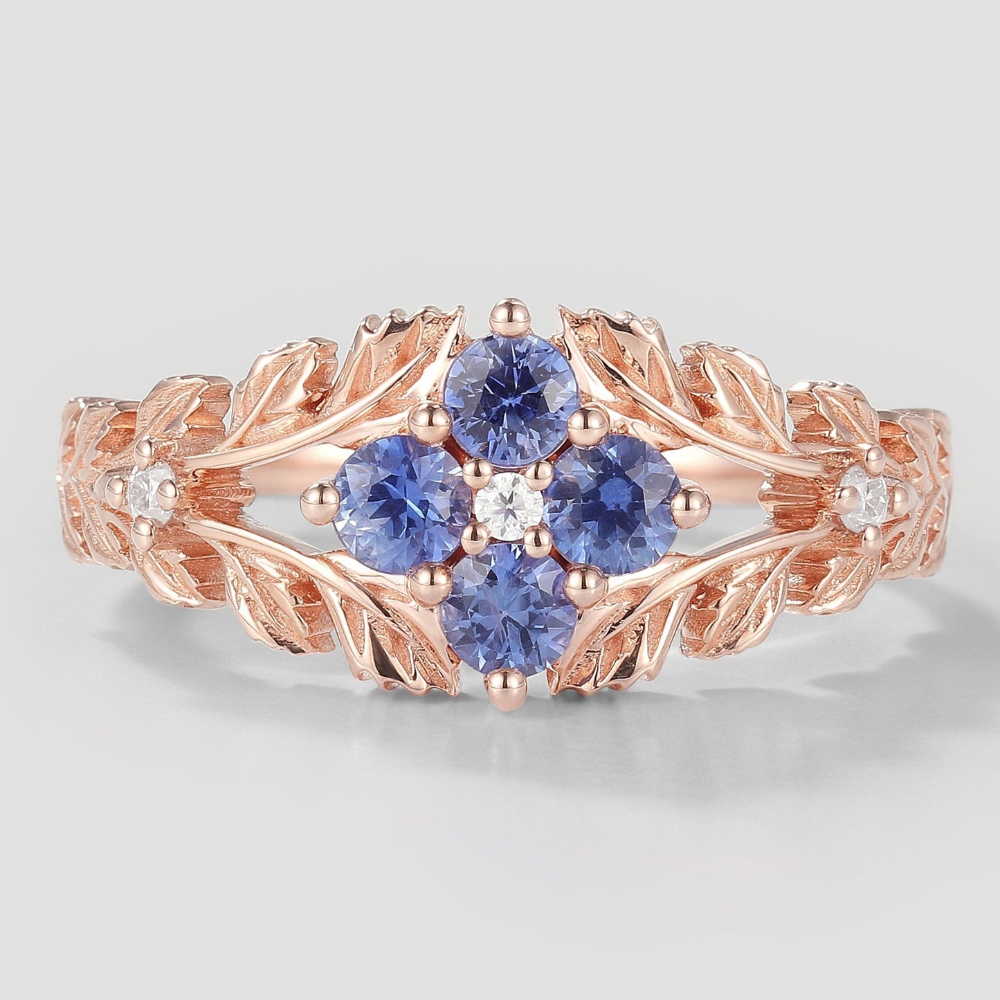 Nature Inspired Lab Cornflower Leaf Engagement Ring