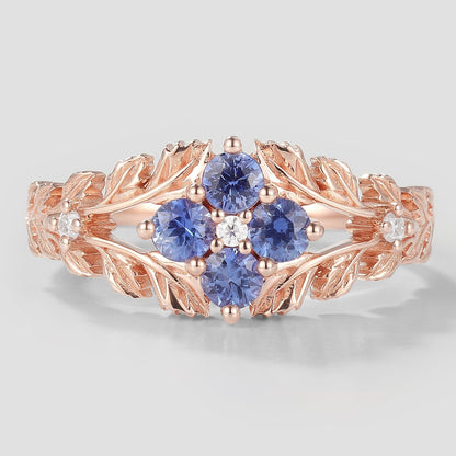 Nature Inspired Lab Cornflower Leaf Engagement Ring