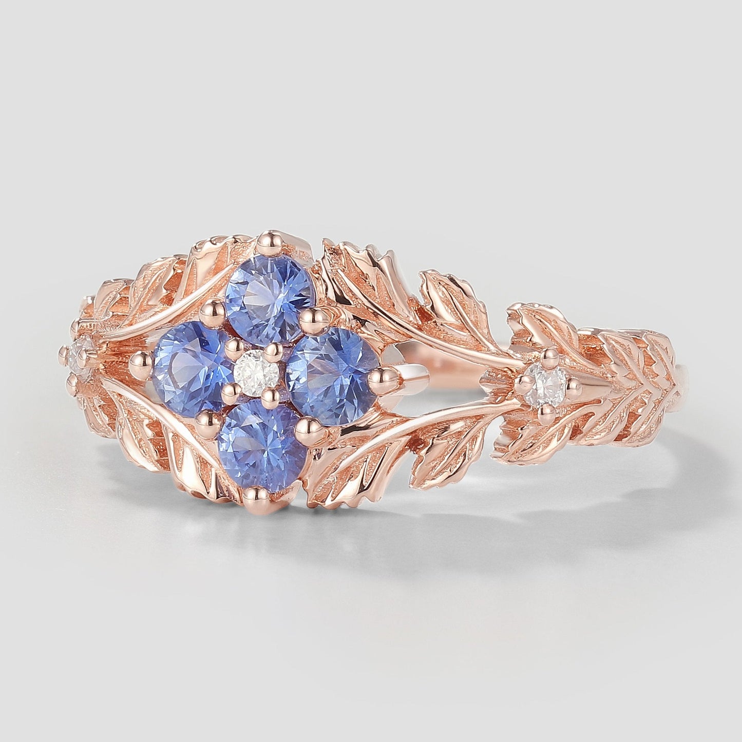 Nature Inspired Lab Cornflower Leaf Engagement Ring