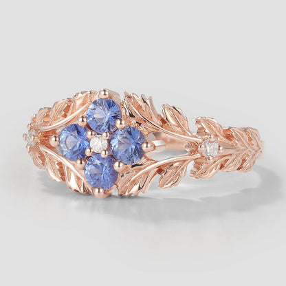 Nature Inspired Lab Cornflower Leaf Engagement Ring