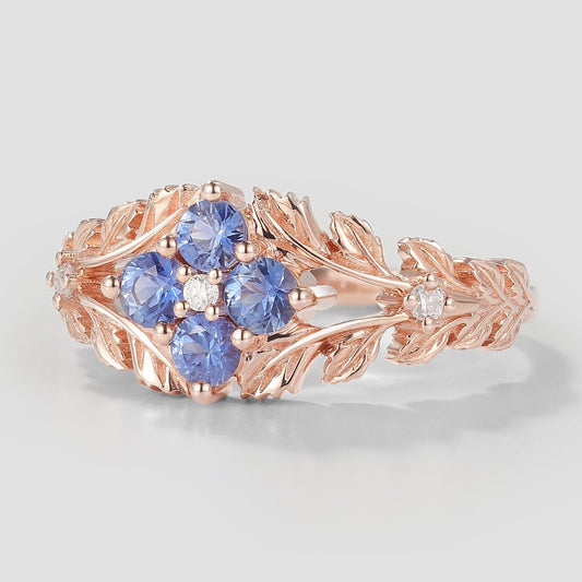 Nature Inspired Lab Cornflower Leaf Engagement Ring