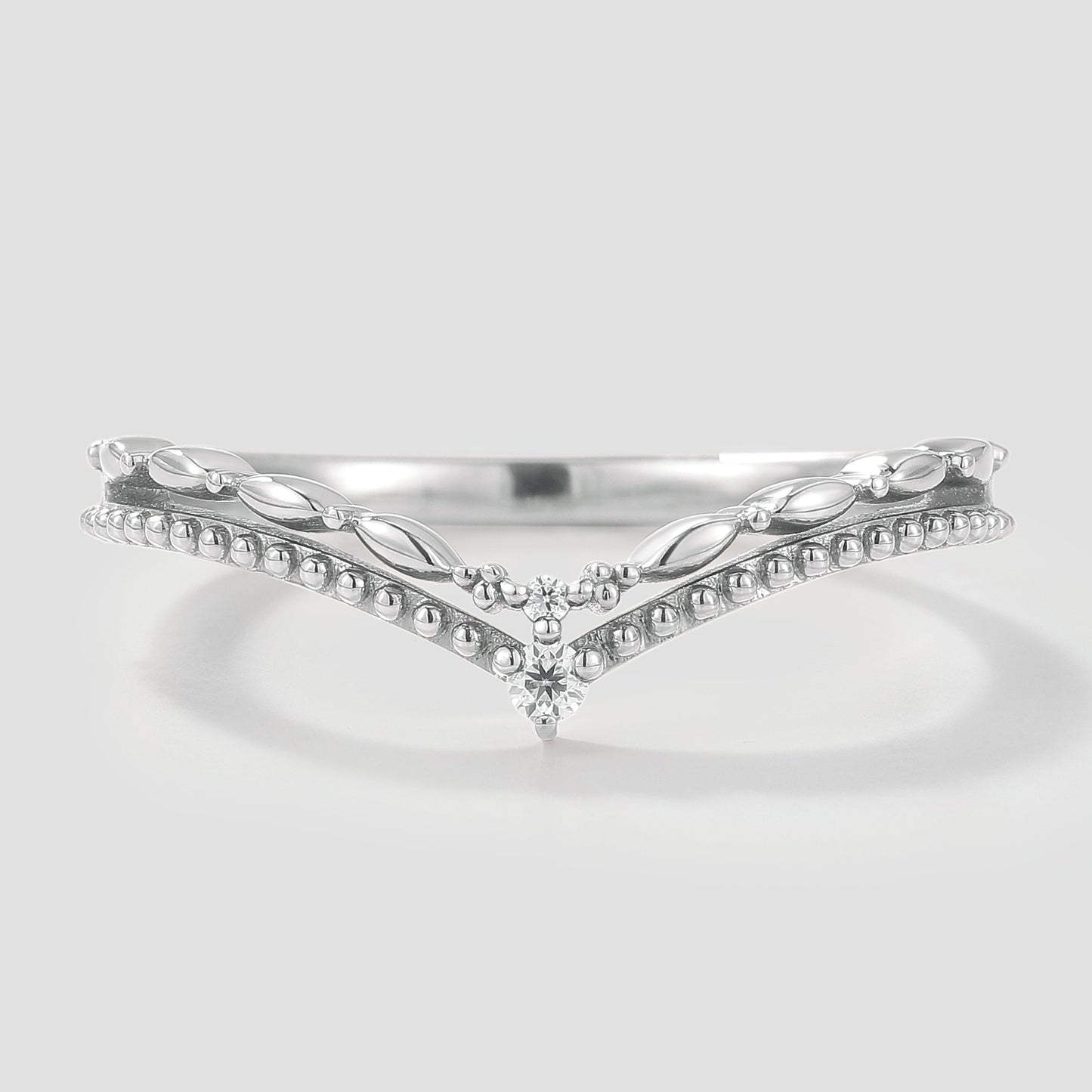 Curved V Shaped Moissanite Stackable Wedding Band