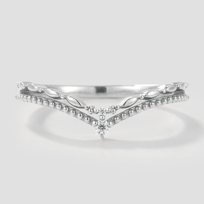 Curved V Shaped Moissanite Stackable Wedding Band