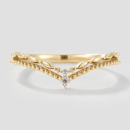 Curved V Shaped Moissanite Stackable Wedding Band