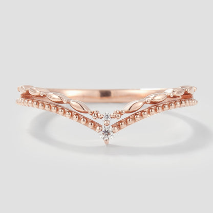 Curved V Shaped Moissanite Stackable Wedding Band