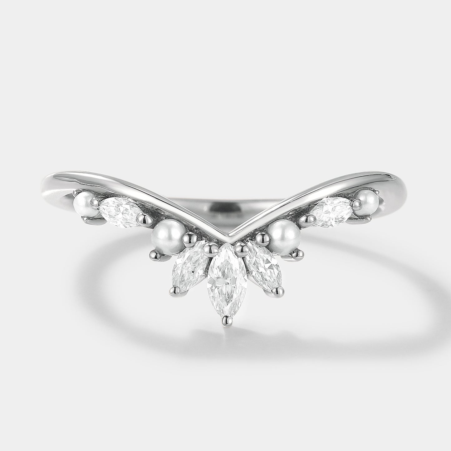 Curved Moissanite Pearl Stackable Wedding Band