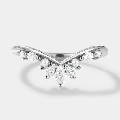 Curved Moissanite Pearl Stackable Wedding Band
