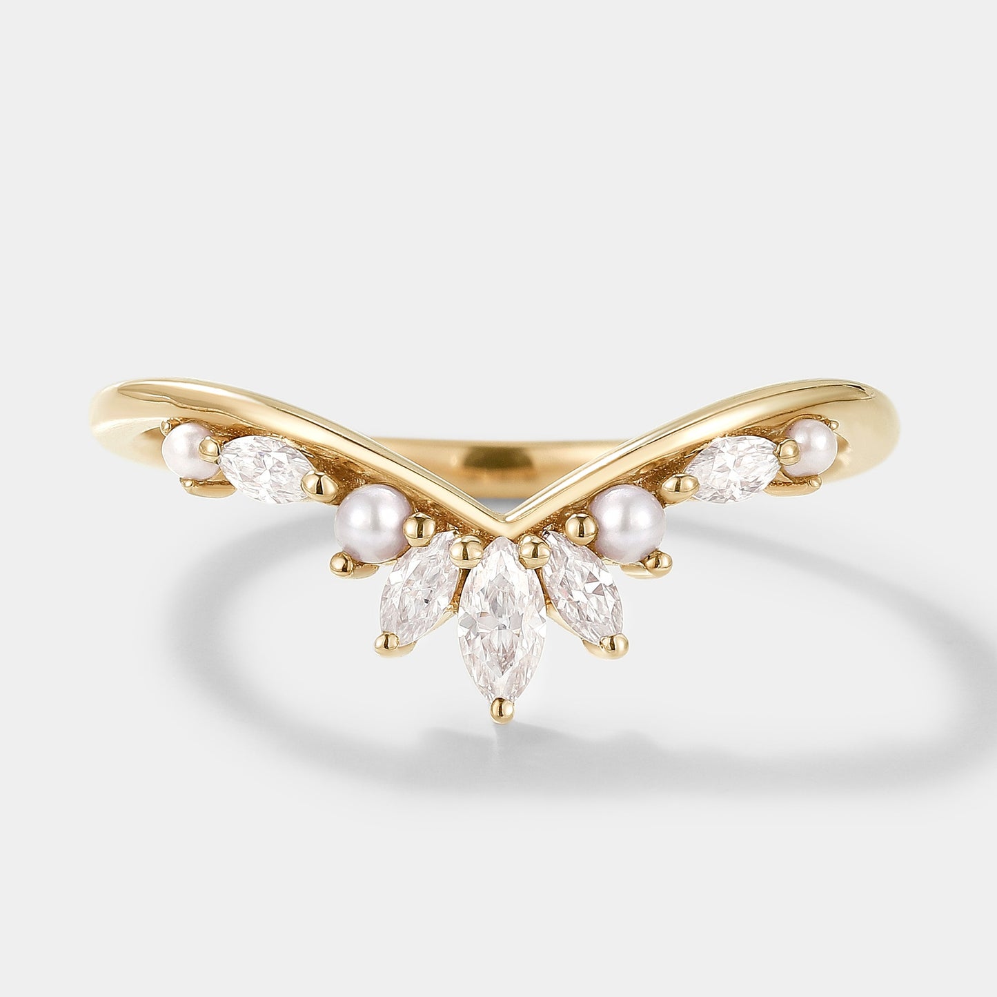 Curved Moissanite Pearl Stackable Wedding Band